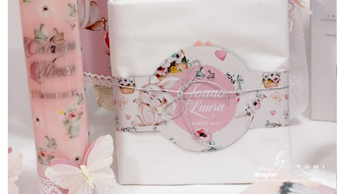 Trusou cu fluturi si flori ideal pentru un botez primavara Pink Spring 18